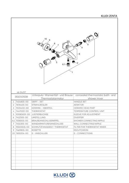 KLUDI-ZENTA-SL-Thermostat-Wannenfuell-und-Brausearmatur-DN-15-chrom-351010538 gallery number 2